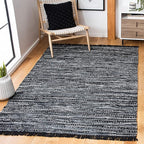 SAFAVIEH Rag Rug, Collection Area Rug - 4' Square, Black, Handmade Boho Stripe Cotton, Ideal for High Traffic Areas in Living Room, Bedroom (RAR121Z)