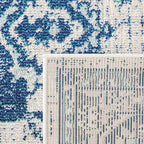 SAFAVIEH Monaco Collection Area Rug - 6'7" x 9'2", Ivory & Blue, Boho Chic Medallion Distressed Design, Non-Shedding & Easy Care, Ideal for High Traffic Areas in Living Room, Bedroom (MNC243A)