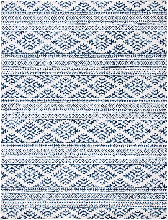 SAFAVIEH Area Rug 6x9 - Tulum Collection - Ivory & Navy, Moroccan Boho Tribal Design, Non-Shedding & Easy to Clean, Ideal for Living Room, Bedroom, Dining Space (TUL272D)