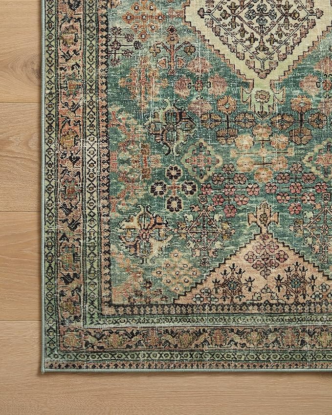 Loloi Magnolia Home by Joanna Gaines Sinclair Collection SIN-03 Turquoise/Multi 7'-6" x 9'-6", .25" Pile Height, Machine Washable, Area Rug
