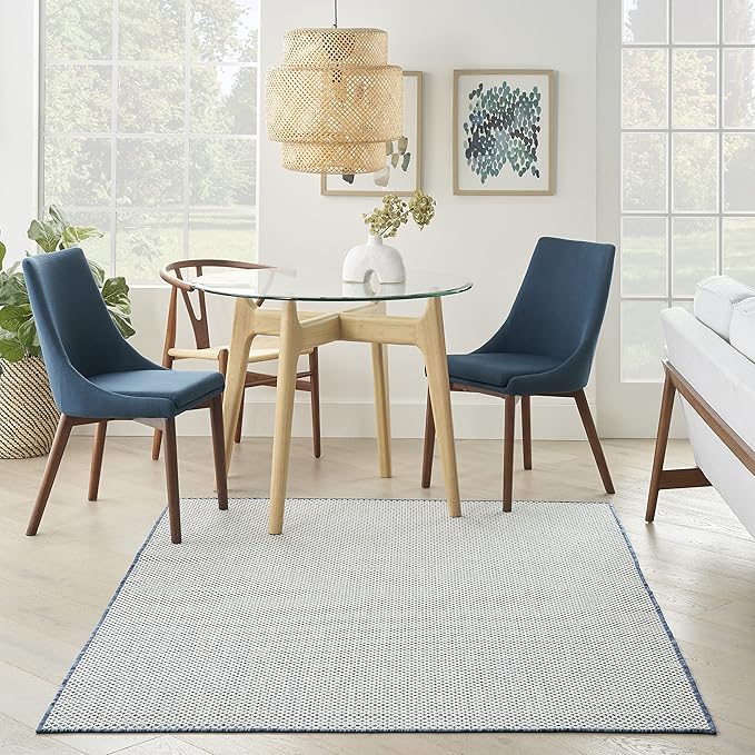Nourison Home Courtyard Ivory Blue 5' x 7' Area Rug - Easy Clean, Non Shedding, Bed Room, Living Room, Dining Room, Kitchen (5' x 7')