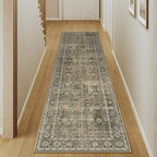 Light Brown 2x7 Vintage Area Rug Hallway Indoor Kitchen Washable Living Room Carpet Tribal Distressed Rug Retro Accent Throw Rug for Office Dining Room Bathroom