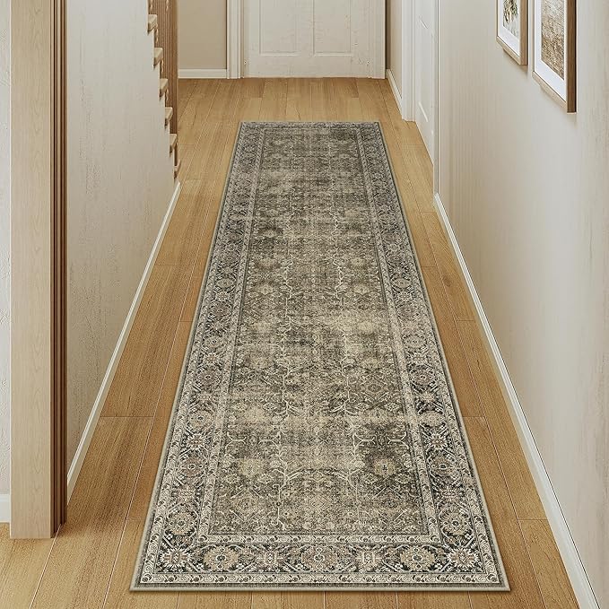 Light Brown 3x8 Vintage Area Rug Hallway Indoor Kitchen Washable Living Room Carpet Tribal Distressed Rug Retro Accent Throw Rug for Office Dining Room Bathroom Faux Wool