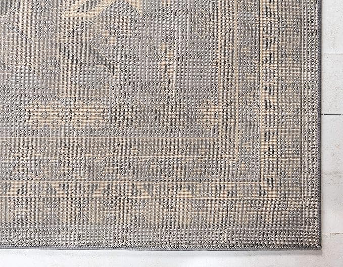 Unique Loom Taftan Collection Border Geometric Tribal Inspired Design Area Rug (6' 0 x 9' 0 Rectangular, Gray/ Black)