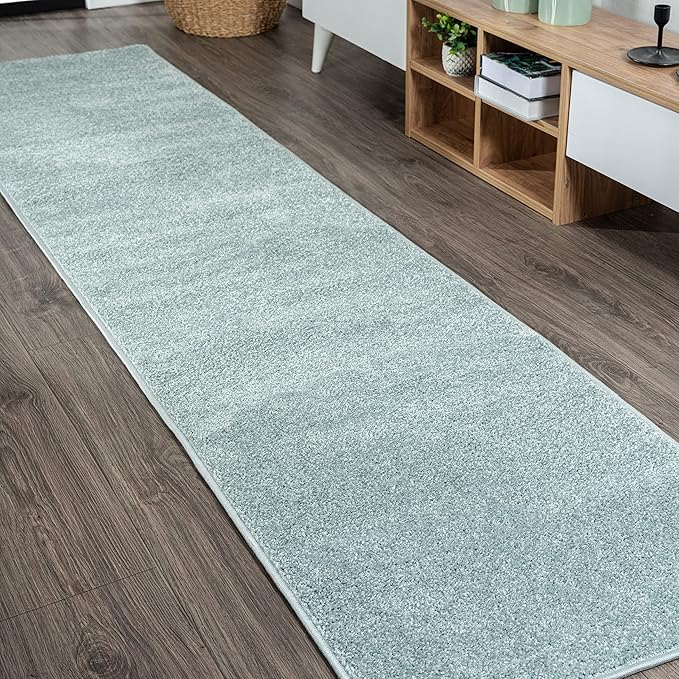 JONATHAN Y Haze Solid Low-Pile Aqua Blue Runner Rug 2x14, Coastal,Bohemian,Minimalist,Classic, Easy-Cleaning for Living Room,Bedroom,Kitchen,Pet Friendly,Non-Shedding (SEU100S-214)