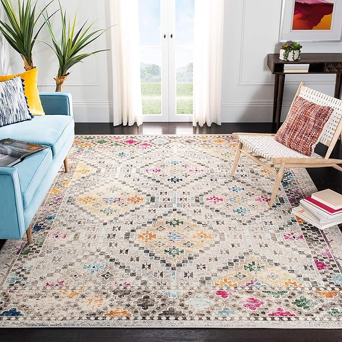 SAFAVIEH Madison Collection Accent Rug - 3' x 5', Grey & Yellow, Boho Diamond Distressed Design, Non-Shedding & Easy Care, Ideal for High Traffic Areas in Entryway, Living Room, Bedroom (MAD418F)