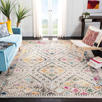SAFAVIEH Madison Collection Area Rug - 9' Square, Grey & Yellow, Boho Diamond Distressed Design, Non-Shedding & Easy Care, Ideal for High Traffic Areas in Living Room, Bedroom (MAD418F)