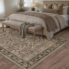 HUGEAR 5x7 Machine Washable Rugs Brown Hallway Area Rug Indoor Accent Rug Floral Low Pile Carpet Soft Throw Aesthetic Rug Bedroom Living Room Office Dining Room Kitchen Laundry Room Non Slip