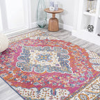 JONATHAN Y Boho Vintage Fuchsia/White Indoor Area Rug, 3x5, Bohemian Flair Medallion, Floral Easy-Cleaning High Traffic for Living Room, Bedroom, Kitchen, Pet-Friendly, Non-Shedding (BMF106C-3)
