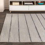 JONATHAN Y Williamsburg Minimalist Stripe Cream/Gray Indoor Area Rug, 4x6, Contemporary, Modern, Easy-Cleaning for Living Room, Bedroom, Kitchen, Pet Friendly, Non-Shedding (MOH201A-4)