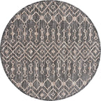 Unique Loom Outdoor Trellis Collection Area Rug - Tribal Trellis (3' 3" Round, Charcoal Gray/ Natural)