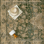 HUGEAR 4x6 Entryway Area Rug Retro Green Small Rug Machine Washable Door Mat Vintage Floral Low Pile Carpet Distressed Throw Rug Entrance Kitchen Bedroom Bathroom Office Non Slip Soft Lightweight