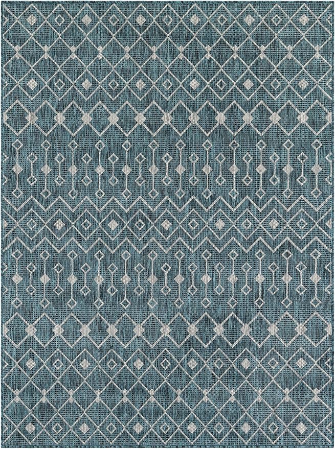 Unique Loom Outdoor Trellis Collection Area Rug - Tribal Trellis (5' 3" x 7' 1" Rectangle Teal/Ivory)