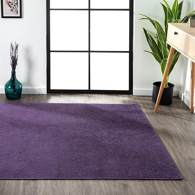 Eyely UES100N-9 Supersoft Haze Solid Low-Pile Indoor Area Rug Casual;Contemporary;Solid;Traditional, Bedroom, Kitchen, Living Room, Easy-Cleaning, Non-Shedding, 9 X 12, Purple