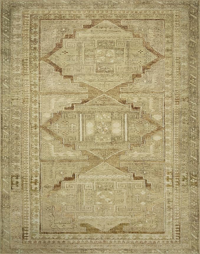 Loloi Magnolia Home by Joanna Gaines Sinclair Collection SIN-02 Khaki/Tobacco 2'-3" x 7'-6", .25" Pile Height, Machine Washable, Runner Rug