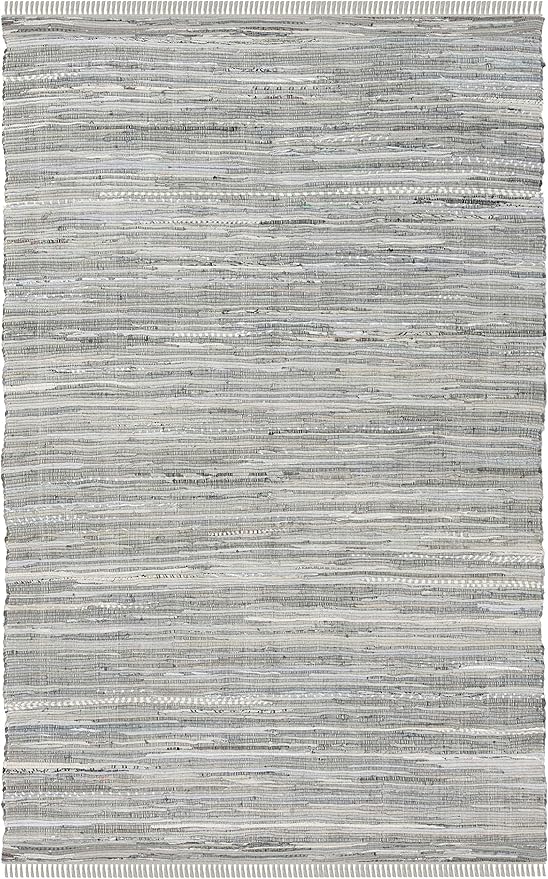 SAFAVIEH Rag Rug Collection Area Rug - 5' x 8', Grey, Handmade Boho Stripe Cotton, Ideal for High Traffic Areas in Living Room, Bedroom (RAR121A)