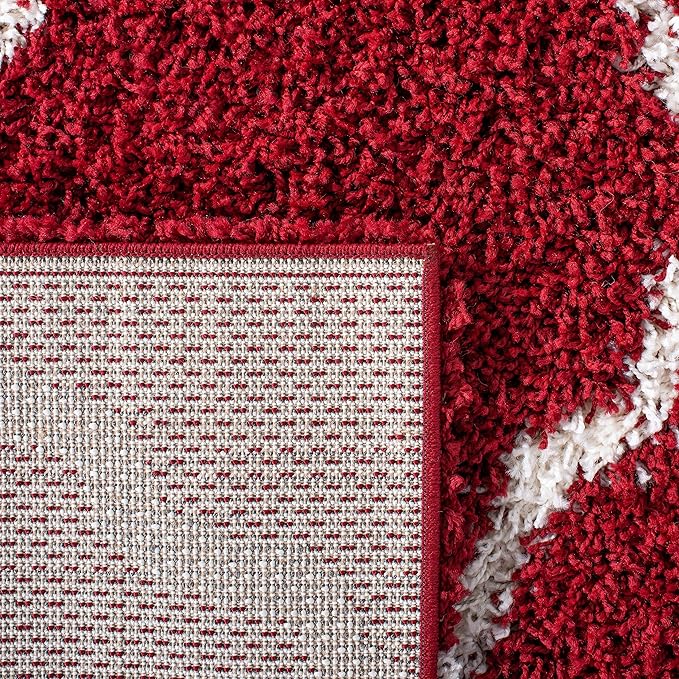 SAFAVIEH Dallas Shag Collection Area Rug - 6' Square, Red & Ivory, Trellis Design, Non-Shedding & Easy Care, 1.5-inch Thick Ideal for High Traffic Areas in Living Room, Bedroom (SGD257Q)