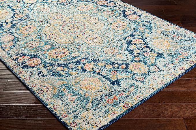 Livabliss Area Rugs - 3x7 Romaine Vintage Boho Navy Sky Blue Rose Runner Area Rug for Living Room Bedroom - Floral Medallion Stain Resistant Carpet for Kitchen, Nursery, Office (2'7" x 7'6", Runner)