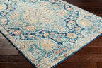 Livabliss Area Rugs - 3x7 Romaine Vintage Boho Navy Sky Blue Rose Runner Area Rug for Living Room Bedroom - Floral Medallion Stain Resistant Carpet for Kitchen, Nursery, Office (2'7" x 7'6", Runner)