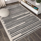 JONATHAN Y Khalil Modern Berber Stripe Cream/Black Indoor Area Rug, 9x12, Contemporary, Bohemian, Easy-Cleaning for Living Room, Bedroom, Kitchen, Pet Friendly, Non-Shedding (MOH207A-9)