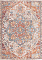 GLN Rugs Traditional Collection - Machine Washable Area Rug, Traditional Washable, Non Slip, Low Pile Chenille Rug, Living Room, Bedroom, Kitchen Rug (8' x 10' Cream/Terra)
