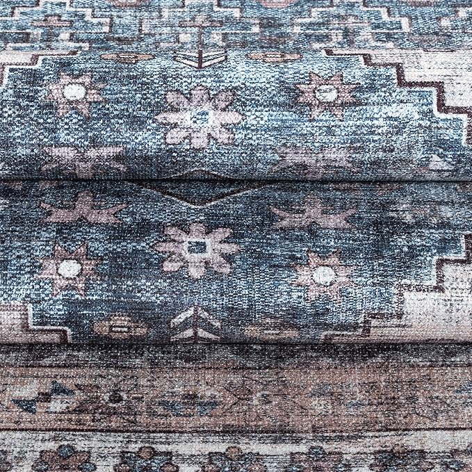Washable Area Rug. Modern Farmhouse. Vintage. Turkish. Bohemian. Distressed. Oriental. Traditional. Rugs for Living Room. Dining. Bedroom. Office. Entryway. Foyer. (859NC, 9'5" x 14')