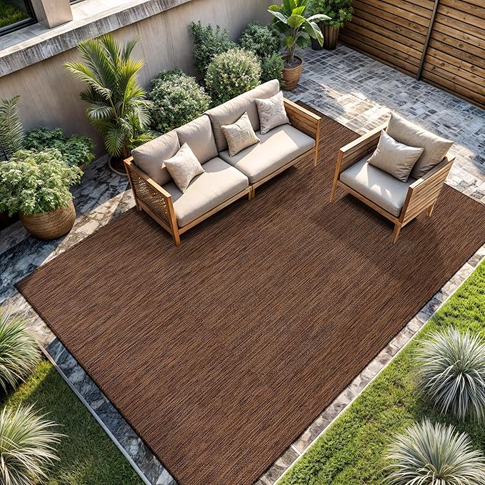 CAMILSON Outdoor Rug 10x14 Modern Area Rugs for Large Indoor and Outdoor Patios and Porches - Waterproof, Washable, Non-Shedding, Easy-to-Clean Outside Carpet (10 x 14, Solid - Gold)