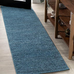Eyely UES100H-216 Supersoft Haze Solid Low-Pile Indoor Runner Rug, Coastal, Bohemian, Minimalist, Classic, Casual for Bedroom,Kitchen,Living Room,Non Shedding,Easy-Washing, Blue, 2 X 16