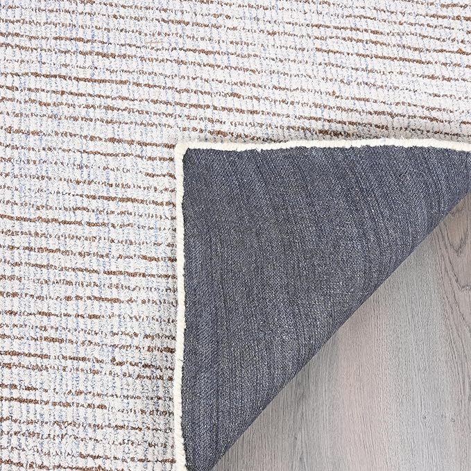 Hand-Tufted 100% Wool Pile Area Rug – Geometric Textured Grid Check Pattern – Thick and Durable Floor Carpet for Bedroom, Living Room, Kids Room, and Dining Area (Light Brown, 7' Round)