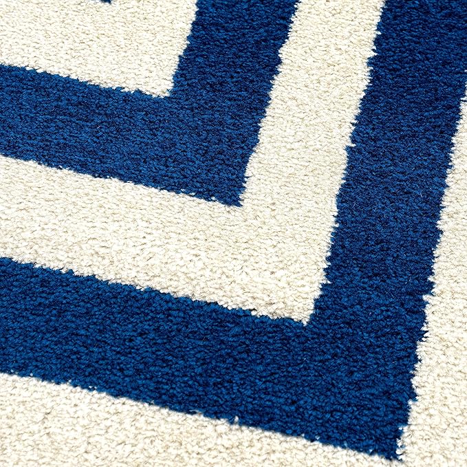 Abani Contemporary Blue & Ivory 6'x9' Area Rug, Contrasting Geometric Modern Stripe Symmetrical Living Room Carpet Rugs
