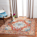 SAFAVIEH Monaco Collection Area Rug - 3' Square, Orange & Light Blue, Boho Chic Medallion Distressed Design, Non-Shedding & Easy Care, Ideal for High Traffic Areas in Living Room, Bedroom (MNC243H)