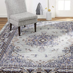 Home Dynamix Premium Sakarya Traditional Medallion Border Area Rug, Silver, 5'2"x7'4" Rectangle