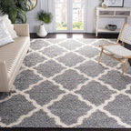 SAFAVIEH Dallas Shag Collection Area Rug - 8' Square, Grey & Ivory, Trellis Design, Non-Shedding & Easy Care, 1.5-inch Thick Ideal for High Traffic Areas in Living Room, Bedroom (SGD257G)