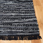 SAFAVIEH Rag Rug, Collection Area Rug - 4' Square, Black, Handmade Boho Stripe Cotton, Ideal for High Traffic Areas in Living Room, Bedroom (RAR121Z)