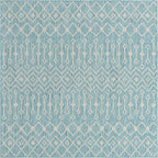 Unique Loom Outdoor Trellis Collection Area Rug - Tribal Trellis (7' 10" Square, Aqua/ Ivory)
