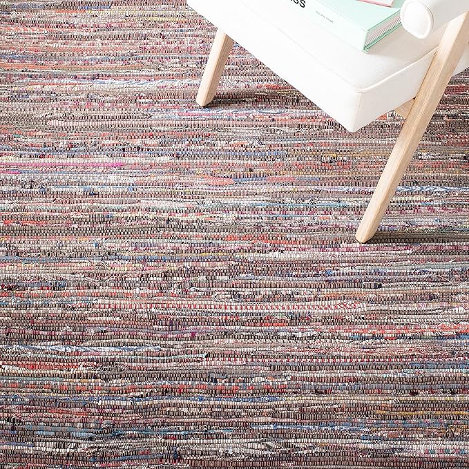 SAFAVIEH Rag Rug Collection Area Rug - 10' x 14', Rust & Multi, Handmade Boho Stripe Cotton, Ideal for High Traffic Areas in Living Room, Bedroom (RAR121E)