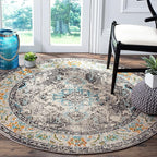 SAFAVIEH Monaco Collection Area Rug - 3' Round, Grey & Light Blue, Boho Chic Medallion Distressed Design, Non-Shedding & Easy Care, Ideal for High Traffic Areas in Living Room, Bedroom (MNC243G)
