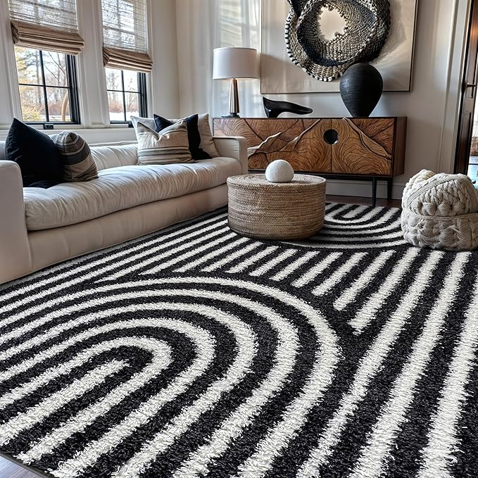 Rugshop Abstract Arch Shag Area Rug Anthracite Dark Gray 5' x 7' Great for Bedrooms, Living Rooms, or Under Coffee Tables