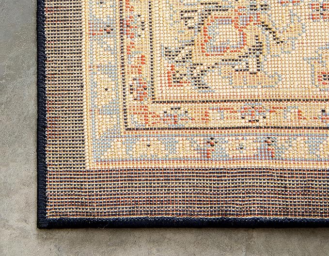 Unique Loom Sialk Hill Collection Area Rug - Washington (9' x 12' 2" Rectangle Navy Blue/Cream)