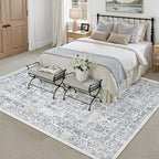 Navy Blue Area Rug 5x7 Machine Washable Vintage Living Room Distressed Non Slip Carpet Traditional Indoor Bedroom Retro Floral Accent Throw Large Rug for Office Kitchen Bathroom Dining Room