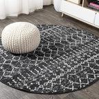 JONATHAN Y Boho Vintage Diamond Black/Ivory Round Area Rug 6 ft, Moroccan Hype for Living Room, Bedroom, Kitchen, Office, Easy-Cleaning, High Traffic, Pet-Friendly, Non-Shedding (MOH101D-6R)