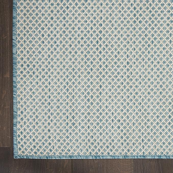 Nourison Home Courtyard Ivory Aqua 2'2" x 8' Area Rug - Easy Clean, Non Shedding, Bed Room, Living Room, Dining Room, Kitchen (8' Runner)