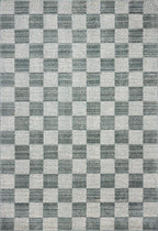 Loloi Chris Loves Julia Calvin Collection CLV-01 Blue/Ivory 7'-10" x 10' Area Rug Checkered Neutral Soft Living Room Bedroom Carpet