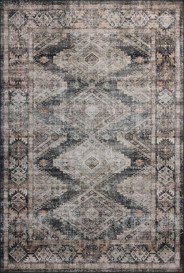 Loloi Amber Lewis Josie Collection JOS-04 Ink/Earth 6'-0" x 6'-0", .13" Pile Height, Low Profile, Machine Washable, Round Area Rug