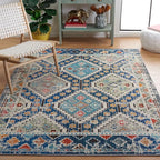 SAFAVIEH Madison Collection Area Rug - 5'3" x 7'6", Navy & Beige, Boho Diamond Distressed Design, Non-Shedding & Easy Care, Ideal for High Traffic Areas in Living Room, Bedroom (MAD418M)