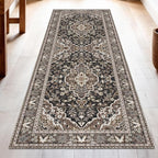 Washable Runner Rug 2x8 | Non Slip Rug Runners for Hallways, Entryways, Kitchens, Bathrooms, Bedrooms | Ultra-Soft Flannel Carpet Runners with Rubber Backing (Black Brown, 2x8)