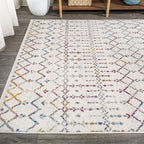 JONATHAN Y Boho Vintage Diamond Ivory/Multi Indoor Area Rug 4X6 ft, Moroccan Hype for Living Room, Bedroom, Kitchen, Office, Easy-Cleaning, High Traffic, Pet-Friendly, Non-Shedding (MOH101E-4)