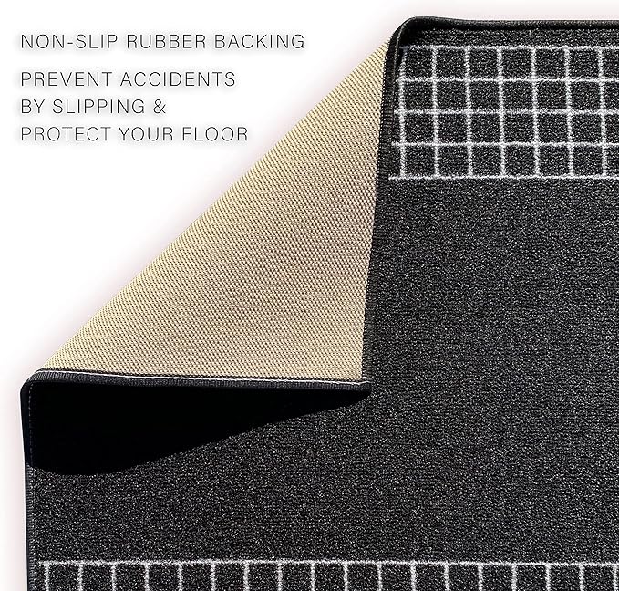 Custom Made Runner Rug for Kitchen Foyer Hallway Entry Choose Your Length 31 Inch Wide Geometric Checkered Design Black Color (29 feet x 31 Inch)