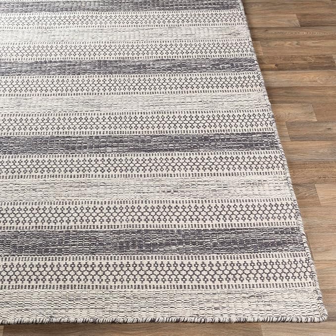 Mark&Day Wool Rugs, 4x6 Marvelle Global Medium Gray Area Rug, Black Ivory Carpet for Living Room, Bedroom or Kitchen (3'6" x 5'6")