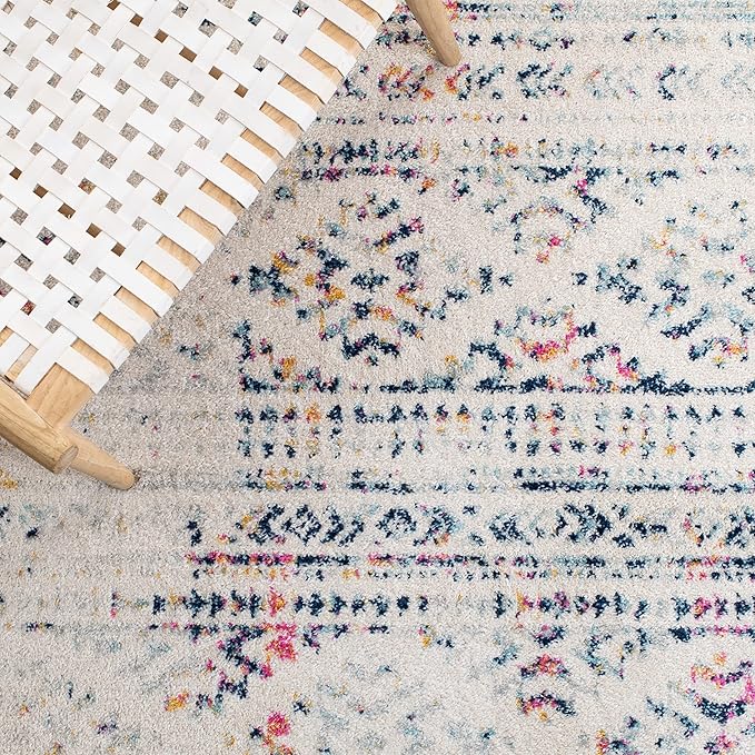 SAFAVIEH Tulum Collection Area Rug - 9' Square, Ivory & Blue, Moroccan Boho Tribal Design, Non-Shedding & Easy to Clean, Ideal for Living Room, Bedroom, Dining Space (TUL272C)